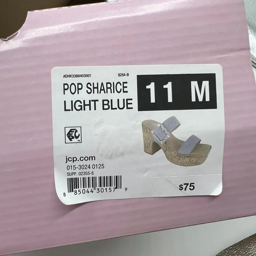 Pop Womens Sharice Heeled Sandals Denim Light Blue Size 11M